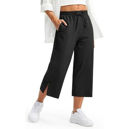 WQD Women's Yoga Capri Sweatpants, Lightweight Wide Leg High Waisted Cropped Lounge Pants with Pockets for Summer, Travel, Work, Casual