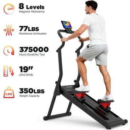 Magnetic Stair Stepper for Home, Vertical Climber Adjustable Resistance Up to 77lbs, Folding Compact Cardio Stair Master, 350lbs Loading Capacity, LCD Monitor, Adjustable Incline & Non-Slip Pedals