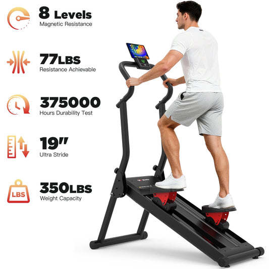 Magnetic Stair Stepper for Home, Vertical Climber Adjustable Resistance Up to 77lbs, Folding Compact Cardio Stair Master, 350lbs Loading Capacity, LCD Monitor, Adjustable Incline & Non-Slip Pedals