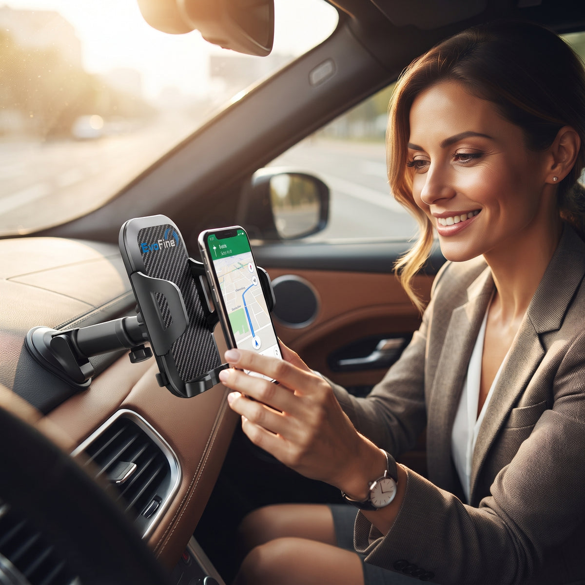 EvoFine 2-in-1 Car Phone Holder — Long-Arm Suction Cup Mount for Dashboard, Windshield & Air Vent
