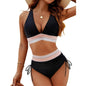 Women High Waisted Bikini Sets Tummy Control Swimsuits Color Block 2 Piece Drawstring Bathing Suit