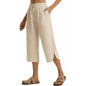 WQD Women's Capri Pants High Waisted Linen Wide Leg Trousers Summer Casual Palazzo Work Pants with Pockets