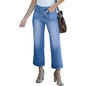 Women's Wide Leg Jeans Denim Pants Crop Flare Leg Jeans High Waisted Stretchy Straight Leg with Buttoned AnklesTrendy Casual with Pocket