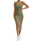 MLDRA Dresses for Women's Ribbed Bodycon Tank Skirt Sexy Slim Fit Sleeveless Side Slit Midi/Maxi Dress Strap Low-Cut Summer Party Dress for Prom or Wedding Guest