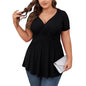 SOMER 2025 Women's Plus Size Tops V Neck Short Sleeve Plus Size Tunic Tops for Women Dressy Wrap Shirts