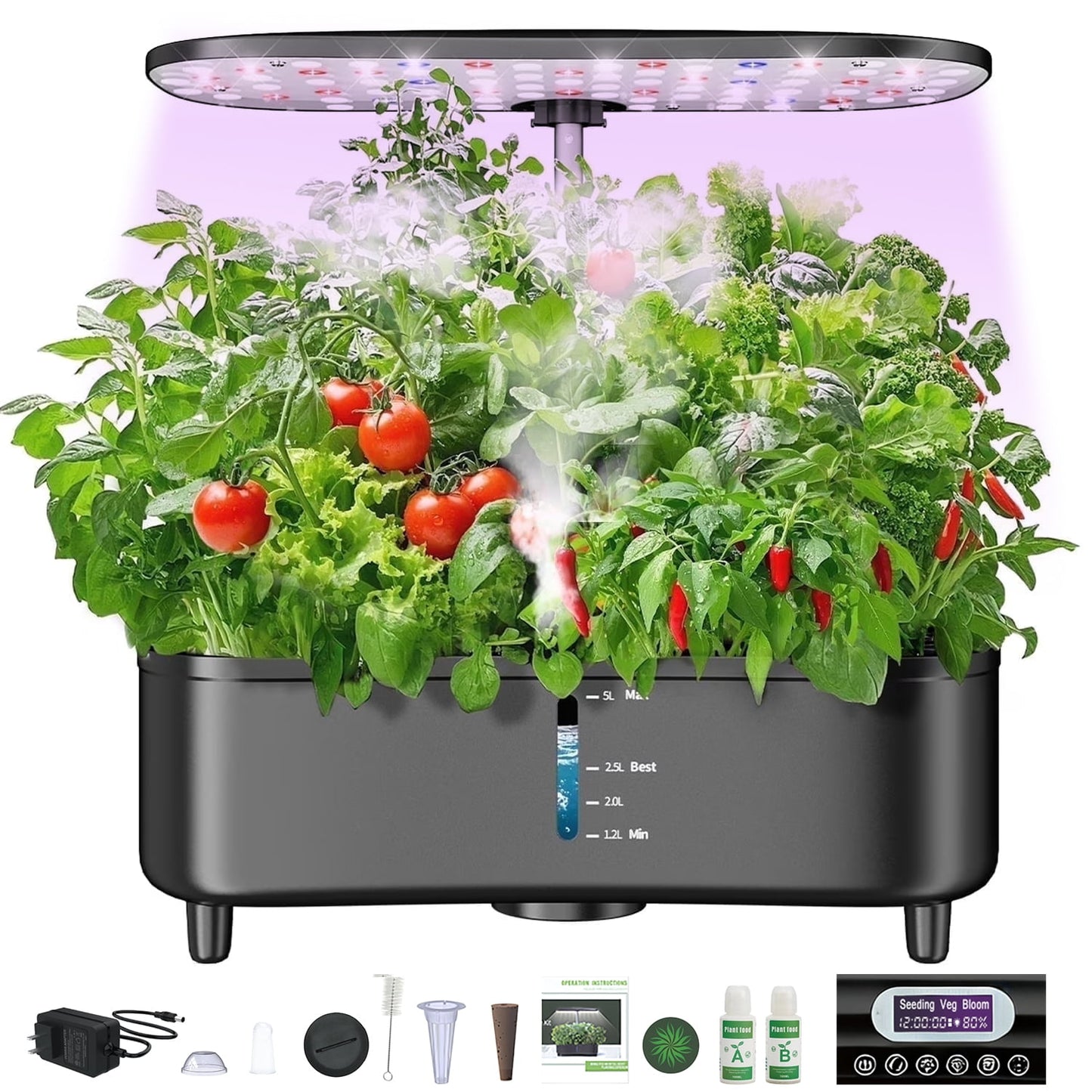 UMTIMATY Misting 15 Pods Hydroponic Growing System Herb Garden Kit Indoor2.5L Large Tank Plant Germination Kit with Grow Lights, LCD Touchscreen, Quiet Pump, Auto Timer(Seed not Included)