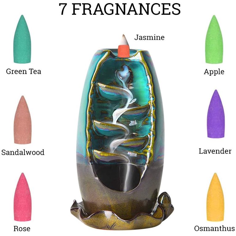 Pery Brilliant Ceramic Fountain Craftsmanship Flowing Waterfall Smoke Design Incense Burner with 20 Coils, 120 Cones and 30 Sticks