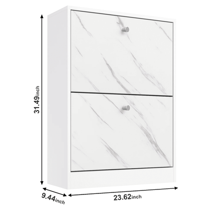 Dowellia 2 Drawer Shoe Cabinet,Wooden Shoes Organizer Cupboard Unit Hallway Furniture,freestanding Entryway 2 tier Modern Shoe Rack Cabinet Footwear Stand for Shoes (Marble White)