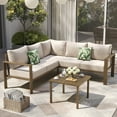 ELPOSUN 6 Pieces Patio Furniture Sets with 6" Thick Olefin Cushions, Metal Outdoor Sectional Furniture L Shape Patio Conversation Sets for Garden, Backyard Beige
