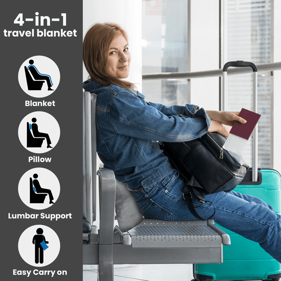 Strlinen 2-in-1 Travel Blanket & Pillow – Soft Airplane Blanket with Luggage Sleeve & Backpack Clip