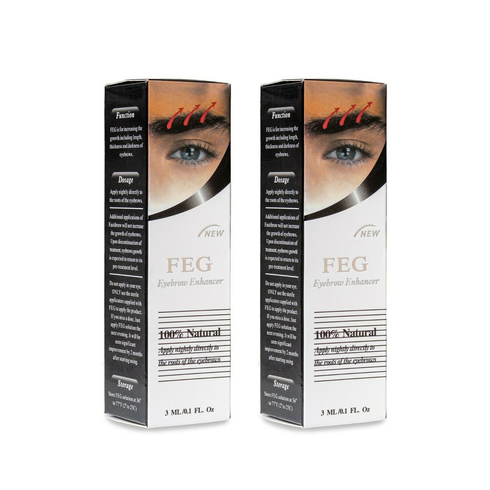 FEG Eyebrow Enhancer for Length Thickness Darkness Serum 100% Natural Eyebrow Serum Eyebrow Enhancer - 2 Pack