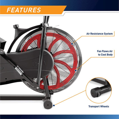Built-in Bluetooth Fan Exercise Bike, Adjustable Air Resistance with Dual-Action Handlebars, Heavy Duty Indoor Cycling Bike for Home Gym Traininning, 350lbs Arm/Leg Cardio Workout