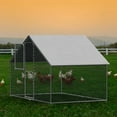 Gelloan Large Metal Chicken Coop with Waterproof and Anti-Ultraviolet Cover, Walk-in Poultry Cage Chicken Run Pen Dog Kennel Duck House,Silver