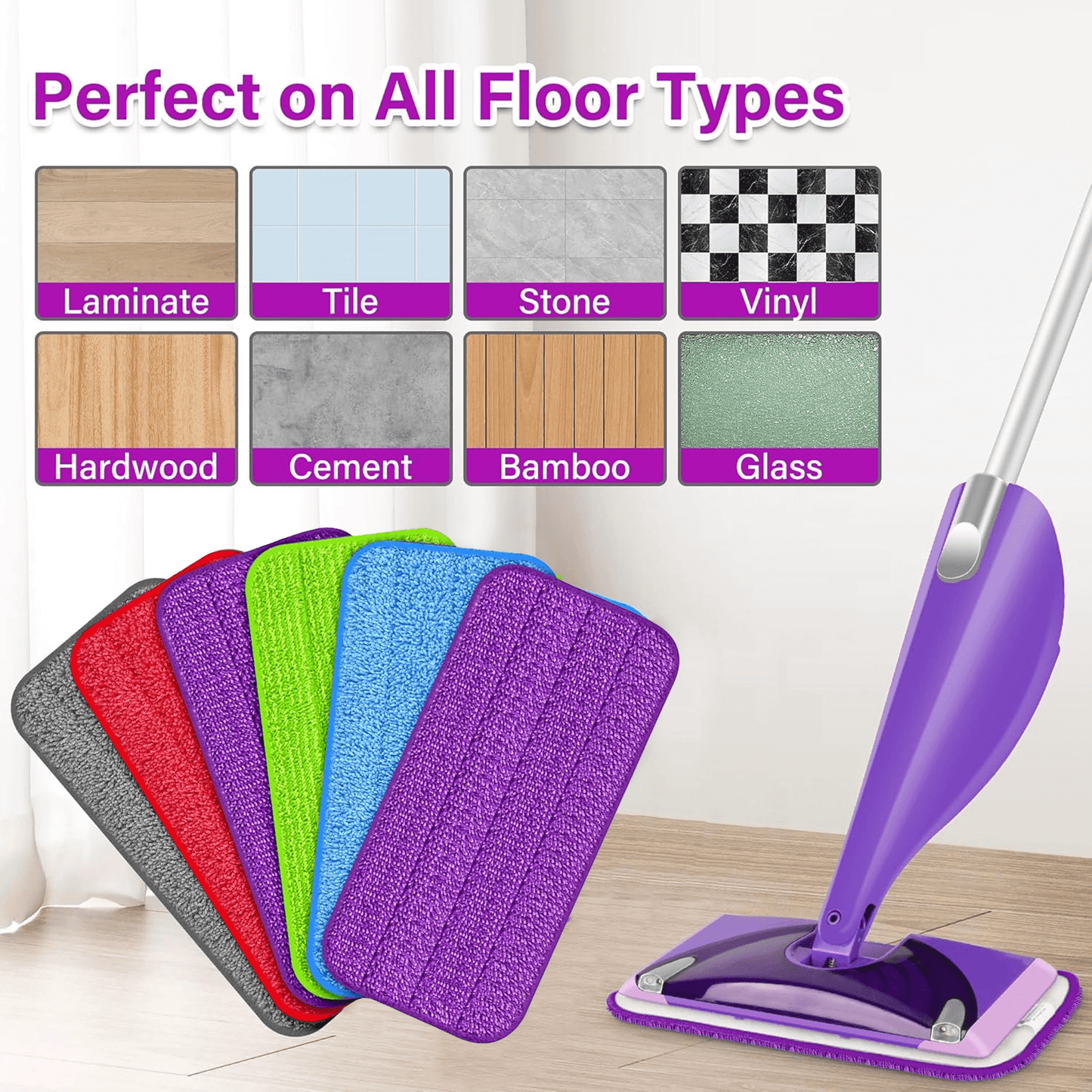 6-Pack Reusable Mop Pads for WetJet – Machine Washable Microfiber Wet Mop Refills for 12" Spray Mops – Durable Cleaning Pads for Hardwood, Tile, Laminate & More – Washable 100+ Times