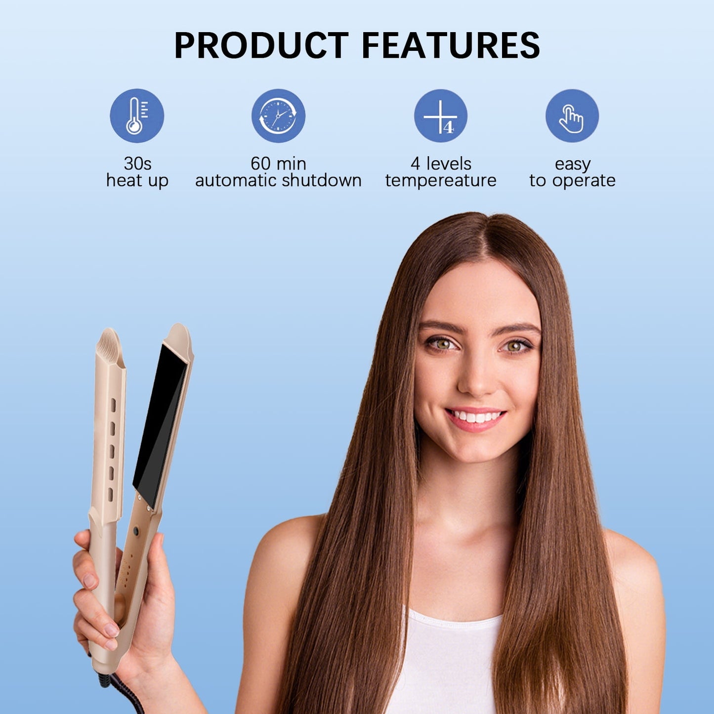 Jungle Wave Flat Iron, 1.75 Inch Negative ionic Hair Straightener for Long Short Hair, Rose Gold