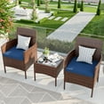 ELPOSUN 3 Piece Outdoor Patio Furniture Set Bistro Set with Coffee Table, Wicker Rattan Conversation Sets for Backyard, Porch, Poolside (Blue)
