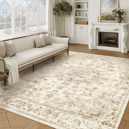 WIPONKEN 8x10 Area Rugs for Living Room Bedroom Dining Room Office Farmhouse, Machine Washable Non Slip Vintage Persia Rug Beige