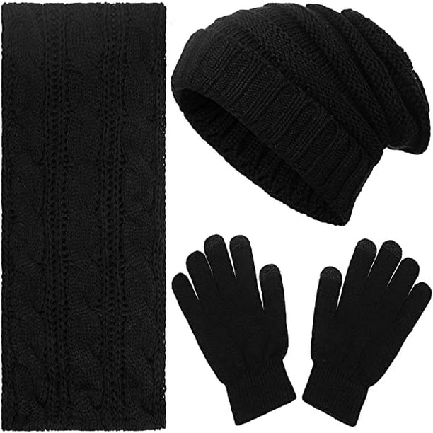 Lavinya 3 Pieces Winter Beanie Hat Scarf Touch Screen Warm Gloves Set Warm Knit Skull Cap For Men And Women -Black