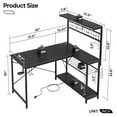 Bestier 42 inch Desk,Gaming Computer Desk with LED Lights & Power Outlet, Reversible Office desk,L Shaped Desk with Hutch & Storage Shelves, Carbon Fiber