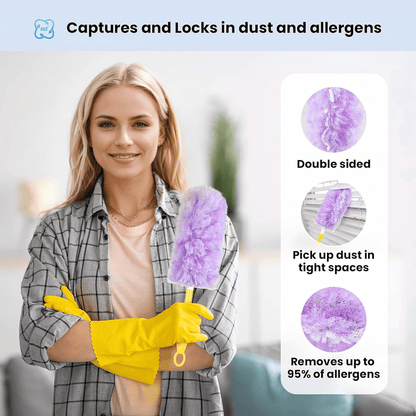 Heavy Duty Duster Refills for SwifferDuster, 30 pcs with Handle & Extendable Handle*1 , Multisurface 360° Dusters with 4X Microfibers(Purple)