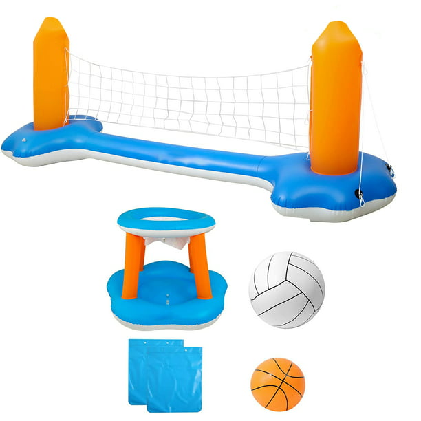 Volleyball Net Basketball Hoops Pool Float Set Swimming Game Toy for Kids and Adults