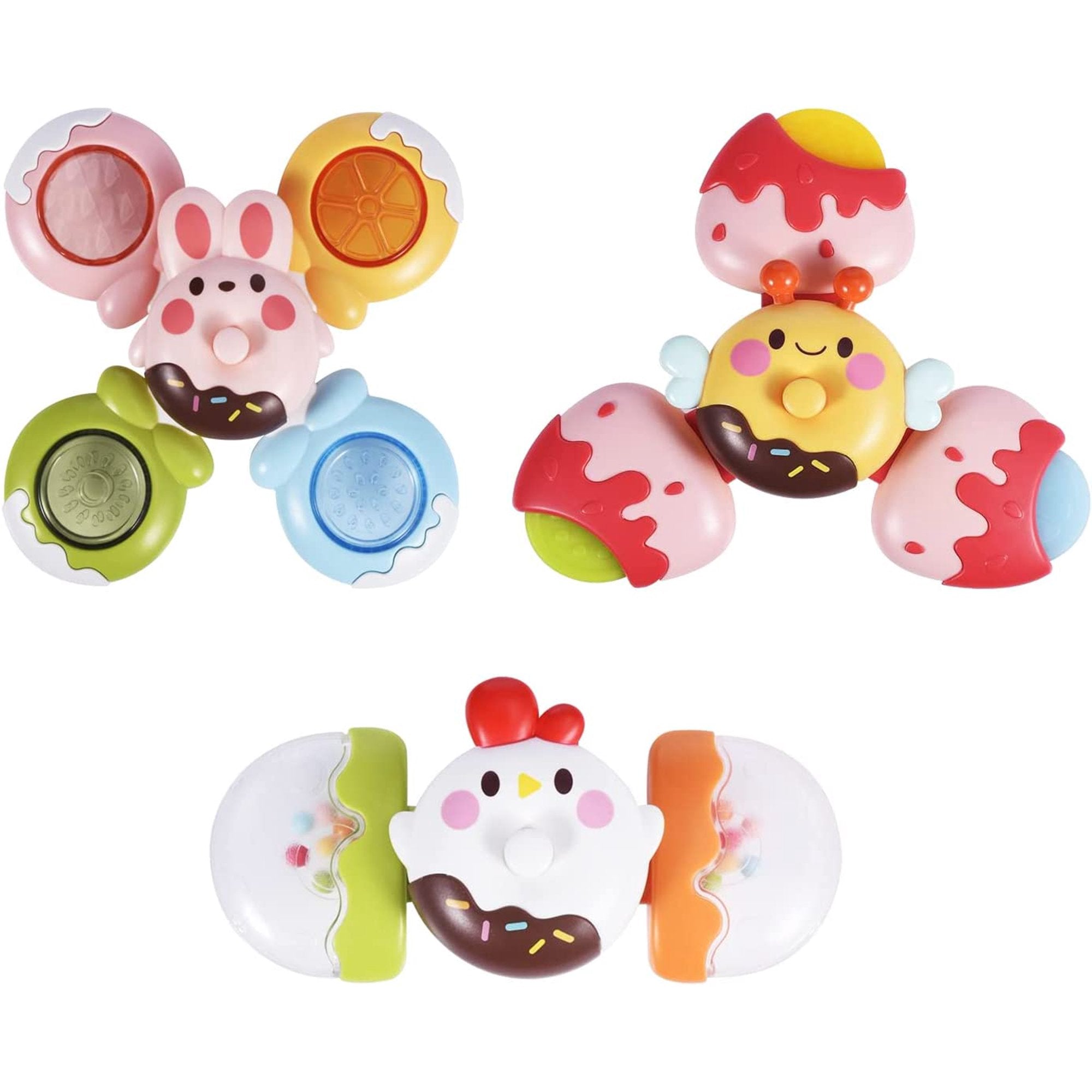 Boxgear Colorful Fidget Spinner Baby Toys – 12-Piece Stackable Sensory Fruit and Animals Shape Toys for Toddlers 1-3 – Detachable Sit and Spin Baby Sensory Toys Ideal Gift