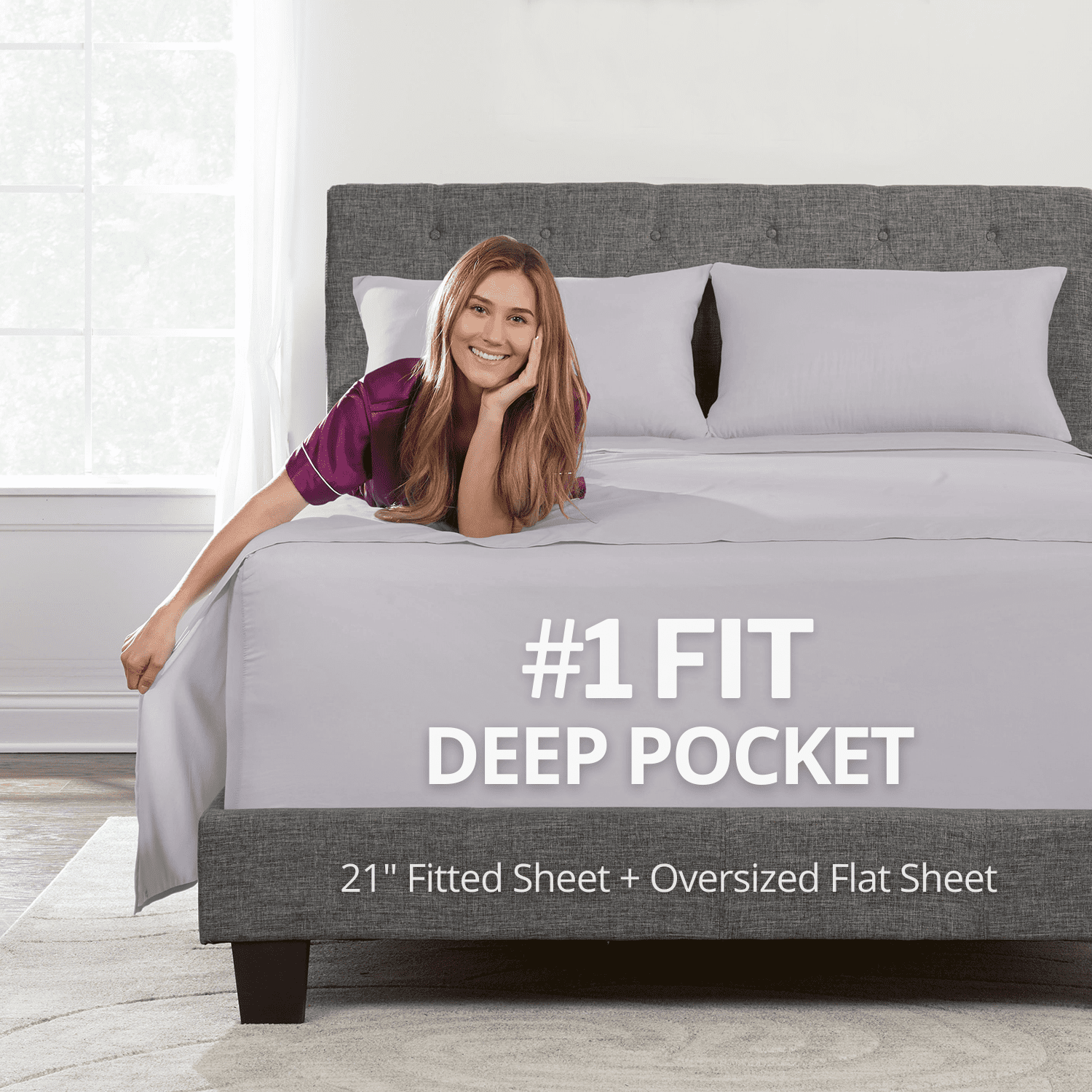 DeaLuxe Bedding 21” Queen Extra Deep Pocket Sheets - Super And Ultra Deep Bed Sheet- For Deep Mattress - 4 Piece Bed Sheet Set - Easily Fits Deep Mattress - Medium Grey