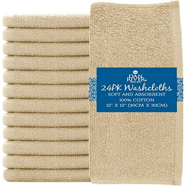 DAN RIVER 100% Cotton Washcloths 24 Pack |Washcloths for Face Soft| Cotton Washcloths Bulk| Essential Wash Cloths for Bathroom| Face Towels Tan| Washcloths 12x12 in| 400 GSM |Face Towel Pack of 24