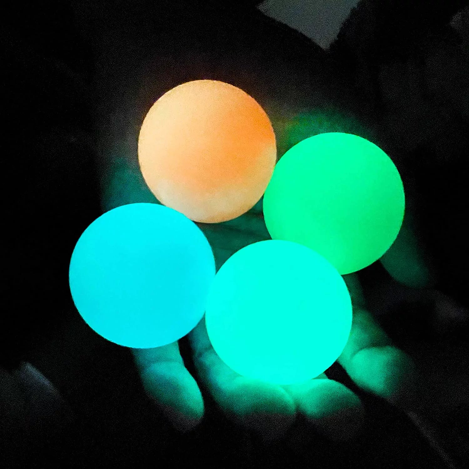 Ixir 4 Pieces Glow in the Dark Celling Balls - Sticky Wall Balls Stress Toys Set for Kids& Adults Luminescent