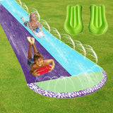 Intera 15.8Ft Water Slip and Slides with 2 Inflatable Crash Pads, Double Race Slip n Slides Play Center with Splash Sprinkler for Children Backyard Swimming Pool Games Outdoor Summer Water Toys
