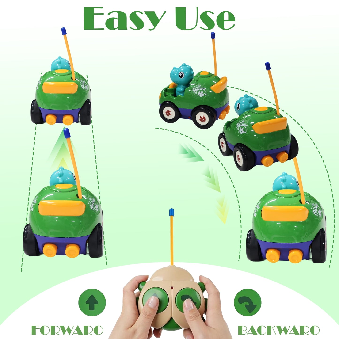 FRESHE RC Car, Cartoon Dinosaur Remote Control Car, Cars Toys with LED Lights & Music, Toddler Toys for Ages 2-4,（Blue）