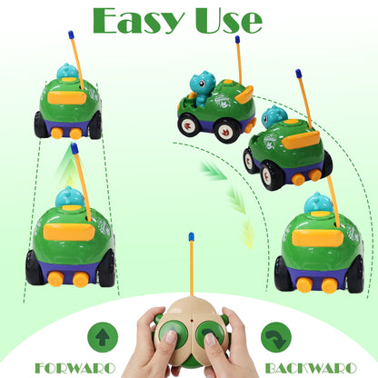 FRESHE RC Car, Cartoon Dinosaur Remote Control Car, Cars Toys with LED Lights & Music, Toddler Toys for Ages 2-4,（Blue）