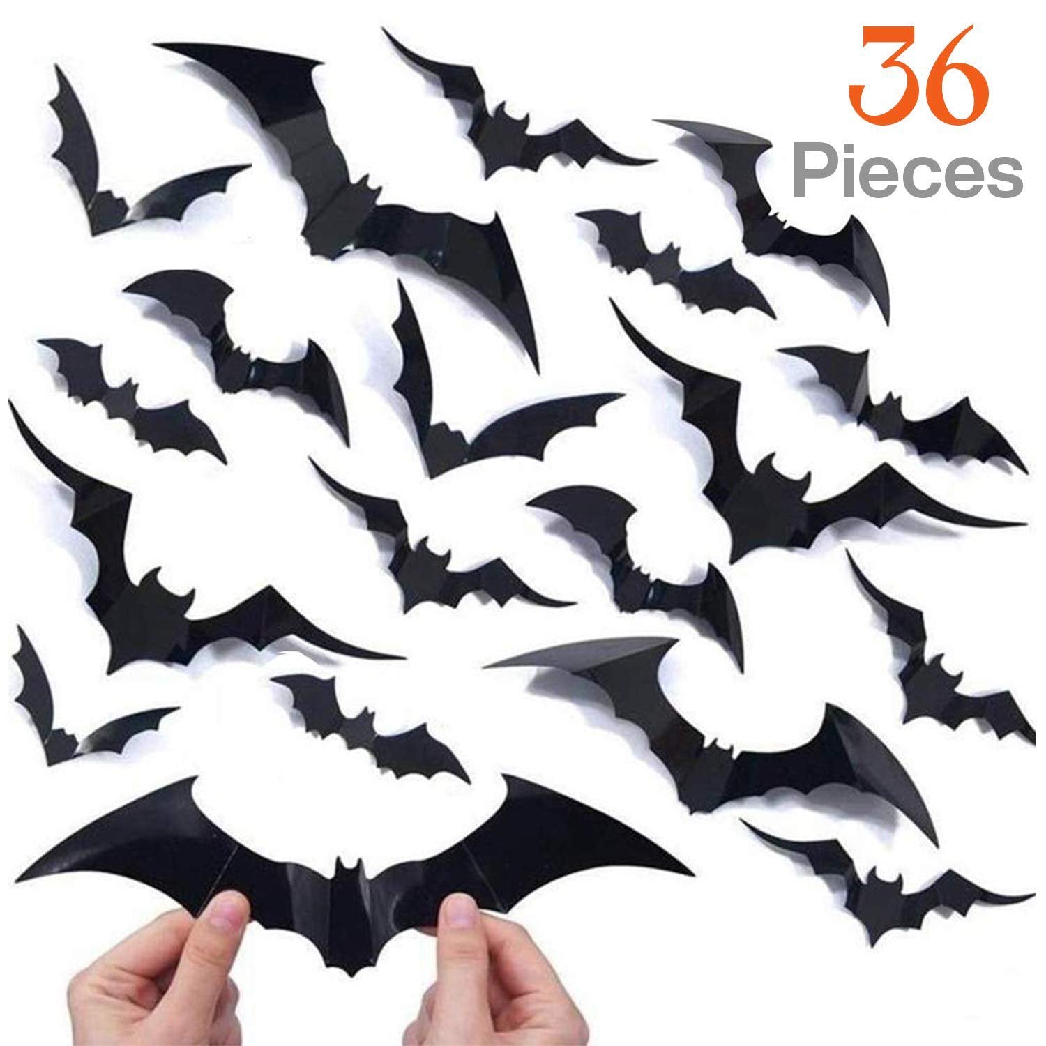 36 PCS Halloween 3D Bats Decoration for Home 4 Different Sizes Realistic PVC Scary Bat Wall Decal Sticker Decor DIY Window Bathroom Indoor Halloween Party Supplies Decorations