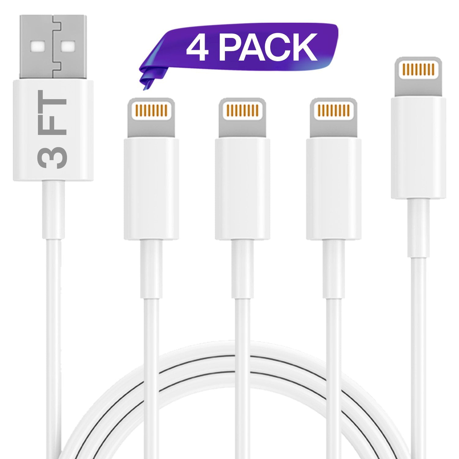 Junipel Built-in Safeguard Protection from Over-heating, Charging- White Durable Lightning Charging Cable Set of 4