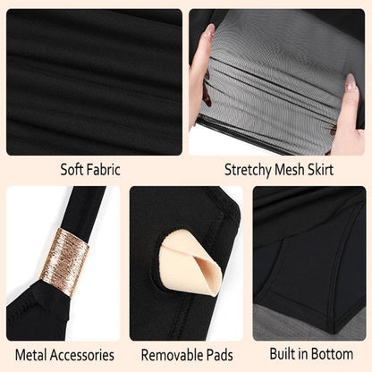 WQD Womens Bikini Set High Waisted 2 Piece Swimsuits Tummy Control Bathing Suits Curvy Mesh Swim Skirt Swimwear