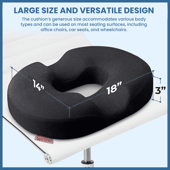 Strlinen Donut Seat Cushion – Memory Foam Tailbone & Coccyx Cushion, Hemorrhoid & Pressure Relief Pillow