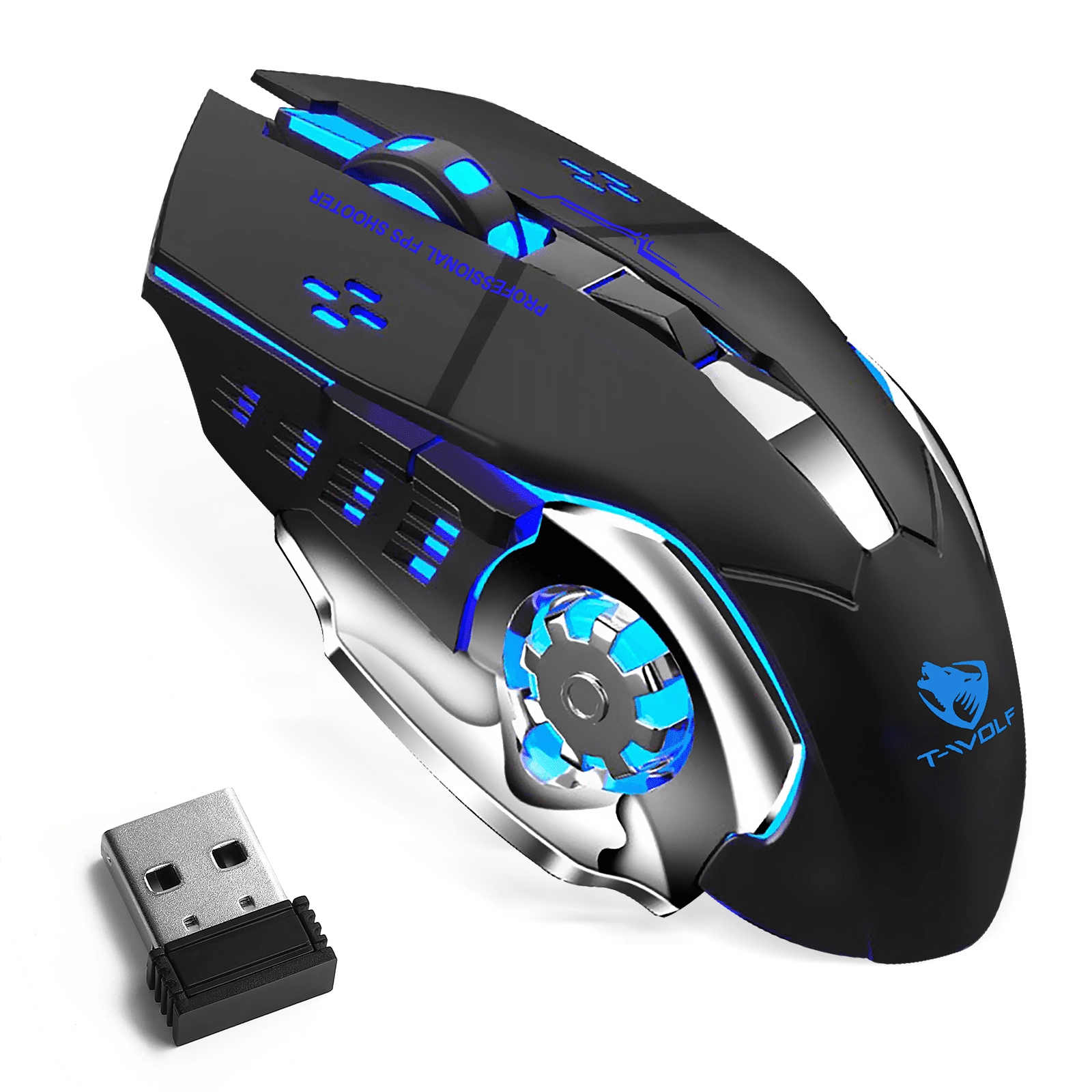 Rechargeable Wireless Bluetooth Mouse Multi-Device (Tri-Mode:BT 5.0/4.0+2.4Ghz) with 3 DPI Options, Ergonomic Optical Portable Silent Mouse for vivo Y12s 2021 Blue Black