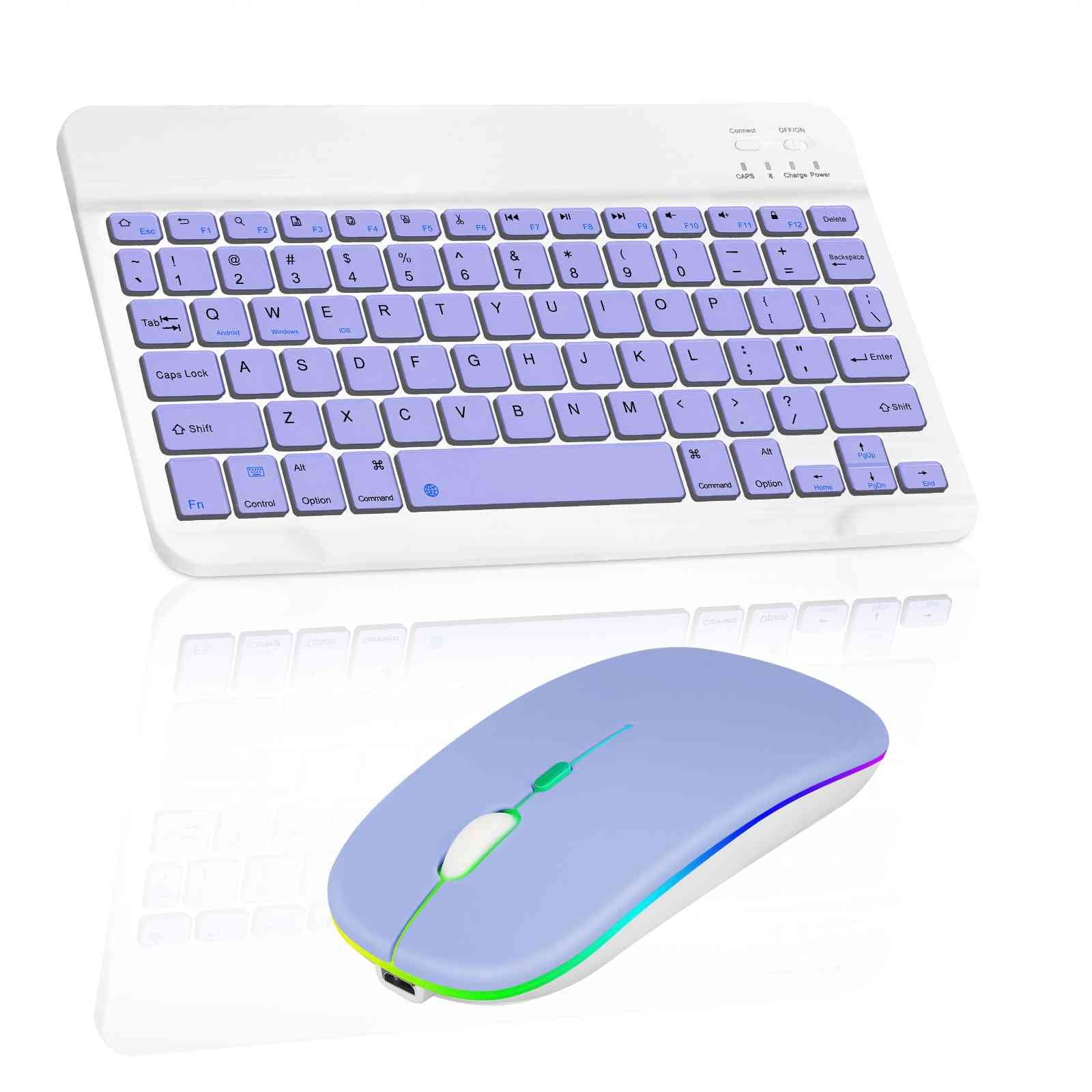 Rechargeable Bluetooth Keyboard and Mouse Combo Ultra Slim for Zenpad Z8s ZT582KL and All Bluetooth Enabled Android/PC-Lavender Purple Keyboard with RGB LED Lavender Purple Mouse