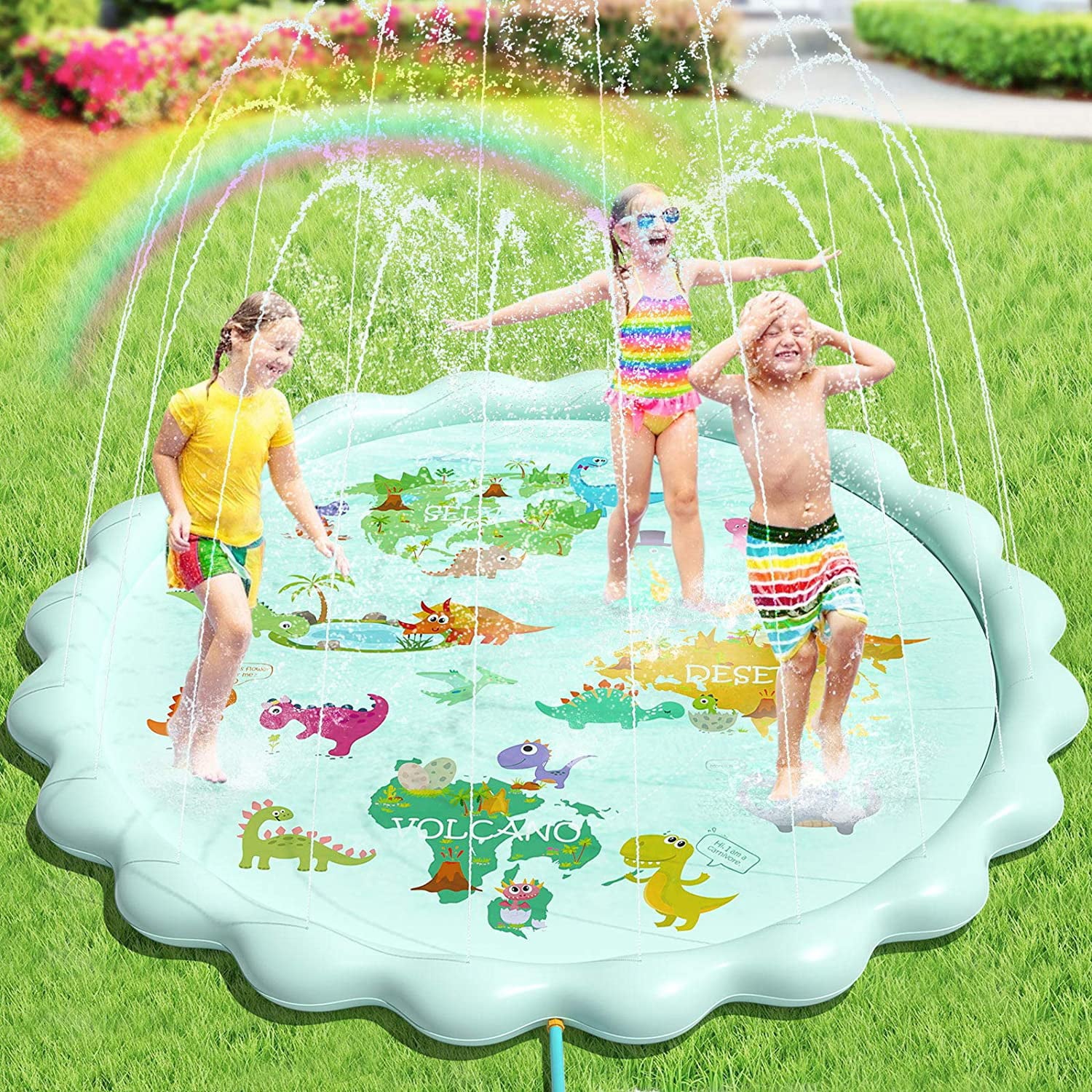 Intera Splash Pad Water Sprinklers Play Mat (79") for Kids Toddlers Outside Toys, Baby Infant Wadding Pool, Kiddie Baby Pool, Outdoor Backyard Fountain Play Mat for 3-12 Year Old Boys Girls