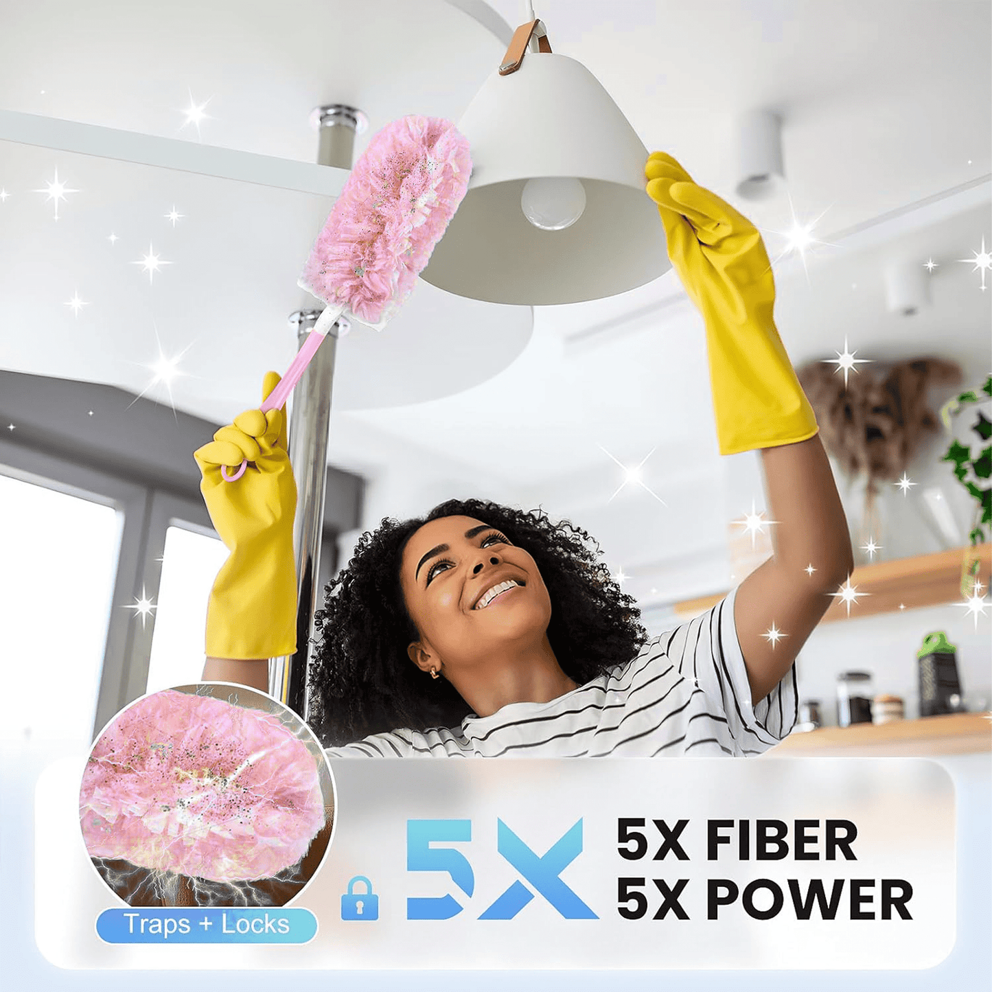 Heavy Duty Duster Refills for SwifferDuster, 30 pcs with Handle & Extendable Handle*1 , Multisurface 360° Dusters with 4X Microfibers(Pink)