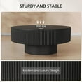 Gelloan 31.5" Round Fluted Coffee Table, Modern Wood Circle Coffee Table, Veneer Handcrafted Relief Tea Table for Living Room,Black
