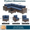 ELPOSUN Outdoor Sectional Furniture Set 6-Piece Brown Rattan Wicker Conversation Sofa Set with Glass Top Table and Waterproof Covers,Blue Cushions