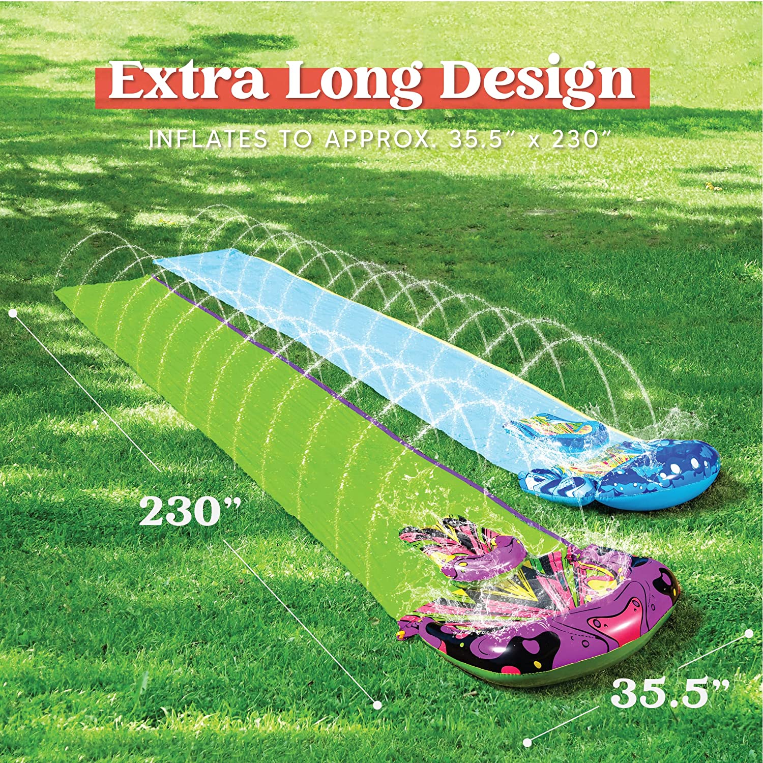 Terra 2 Pack 20ft x 35.5in Slip and Slide Water Slide with Bodyboards, Summer Toy with Build in Sprinkler for Outside Water Toys Fun Play