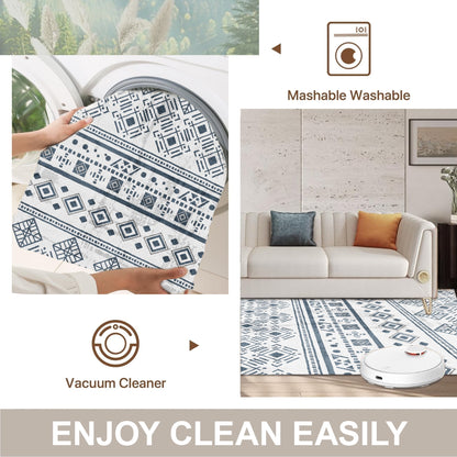 8x10 Rugs for Living Room Black, Washable Boho Area Rug Non-Slip, Ultra Soft Geometric Tribal Traditional Farmhouse Carpet for Dining Room Bedroom Dorm Office Home Decor