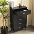 Dranite 5-Drawer Dresser Chest, Modern Storage Cabinet with Metal Legs and Gold Handles, Ash Wood Finish