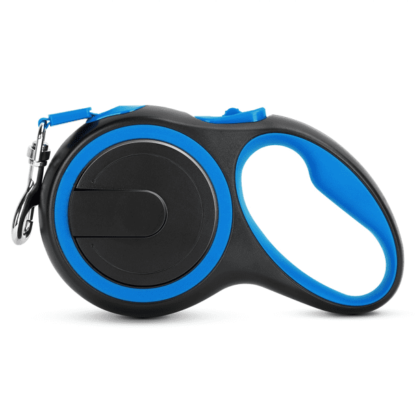 UrbanX Retractable Dog Leash for Briard and other Large Herding Dogs with Anti-Slip Handle. 24ft Strong Nylon Tape; One-Handed Brake, Pause, Lock - Blue