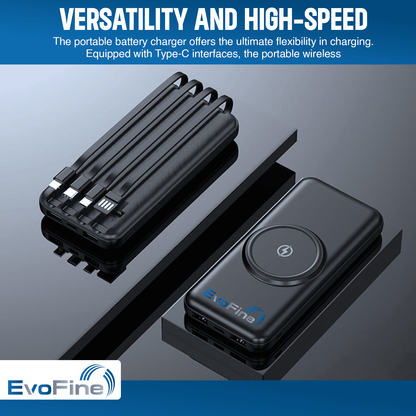 EvoFine Wireless Power Bank, Portable Charger with Built-in 4 Cables, Power Bank 20000mAh Charger