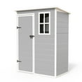 ECOPATIO Outdoor Storage Shed 5x3 FT, Resin Garden Shed for Bike, Tool, Plastic Outside Sheds & Outdoor Storage Storage Box with Lockable Door for Backyard, Patio, Lawn, Sandstone