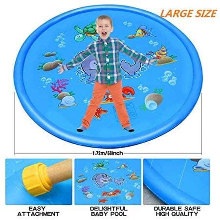 Lilac 68" Sprinkle Splash Play Mat , Safe to Play Water Mat for Children, Inflatable Swimming Pool Water Fun Toys Pad Summer Party Backyard Outdoor (L.Blue)
