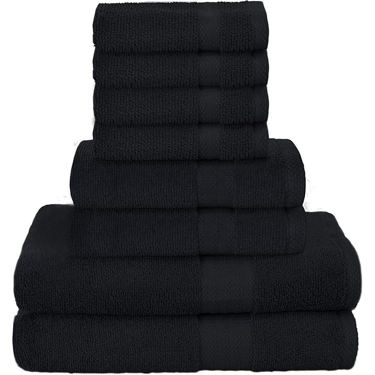 GLAMBURG Ultra Soft 8-Piece Towel Set - 100% Pure Ringspun Cotton, Contains 2 Oversized Bath Towels 27x54, 2 Hand Towels 16x28, 4 Wash Cloths 13x13 - Ideal for Everyday use, Hotel & Spa - Black